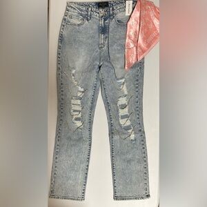 Juicy Couture Lt Wash Destroy Studded Distressed Straight 5 Pocket Jeans NWT